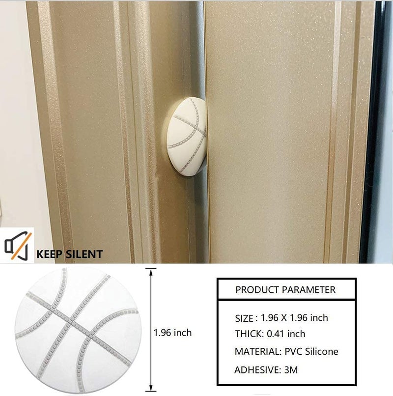 KolorFish Door Stopper Wall Protector (6 Pack), Bumper Self Adhesive Door Knob Pads Soft Rubber Round Basketball Pattern for Protecting Wall, Fridge Door, Cabinets, Toilet (White) - Image 2