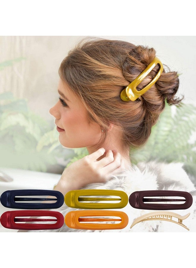 RC ROCHE ORNAMENT 6 Pcs Womens French Barrette Classic Duckbill Alligator Eyelet Oval Hair Decor Clips Side Slide Firm Grip Beauty Accessory Plastic Styling Pin Clamps, Medium Classic Multicolor