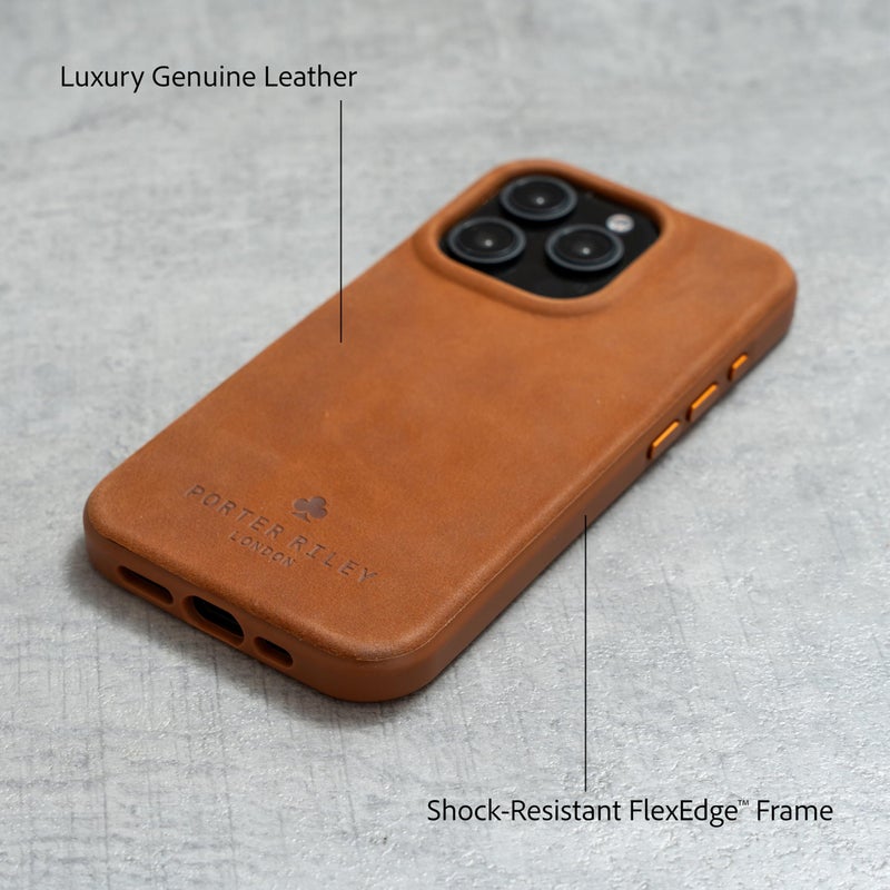 Porter Riley - Premium Leather Case Compatible with iPhone 16 Pro Max. Slim line Bumper Case Compatible with MagSafe â€“ Genuine Leather Cover (Tan) - Image 3
