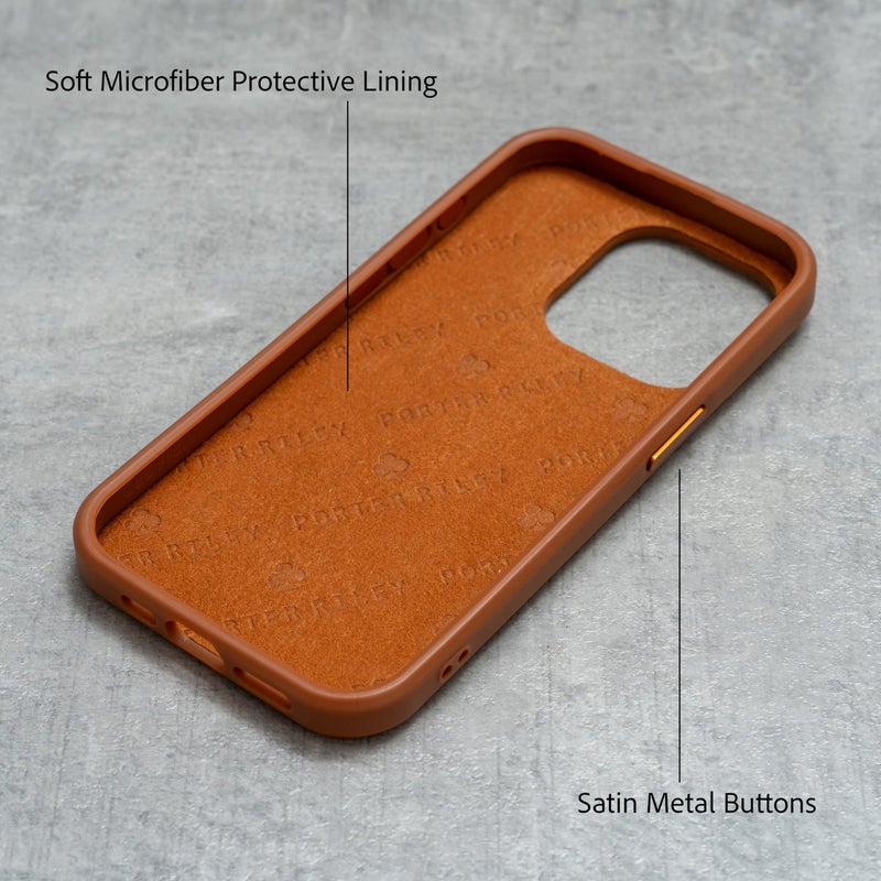 Porter Riley - Premium Leather Case Compatible with iPhone 16 Pro Max. Slim line Bumper Case Compatible with MagSafe â€“ Genuine Leather Cover (Tan) - Image 4