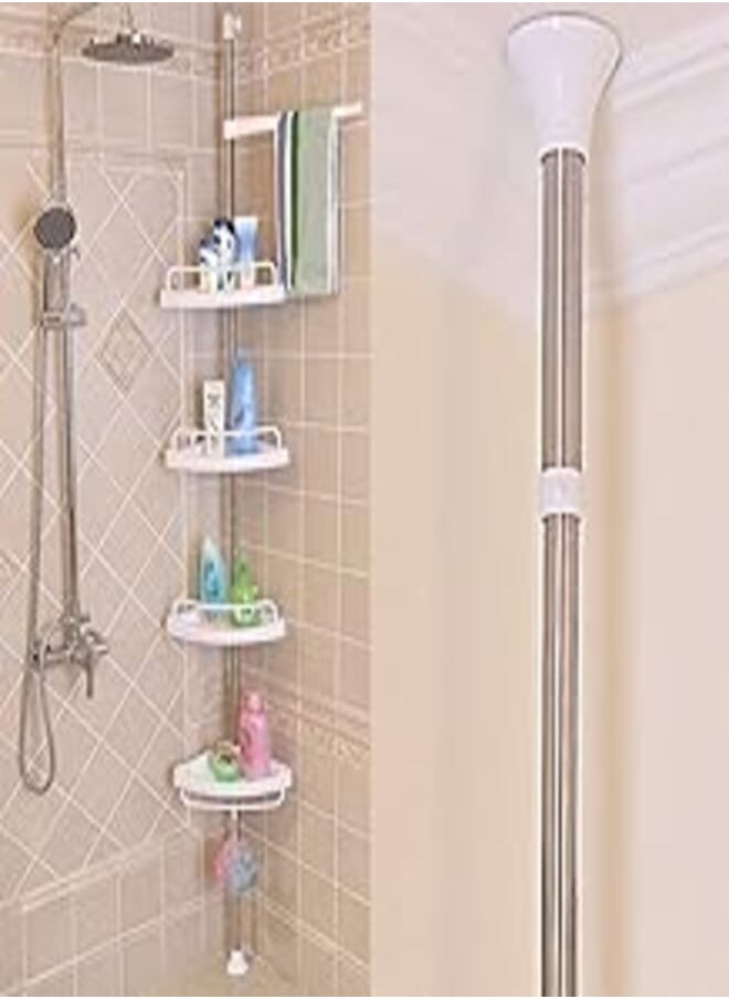 MORADIYA FRESH (LABEL) Moradiya Fresh Adjustable Multiple Finish Stainless Steel Tube and PP Plastic 4 Tier Bathroom Corner Stand Organizer Shelf for Living and Bedroom (White, 1Pcs) 