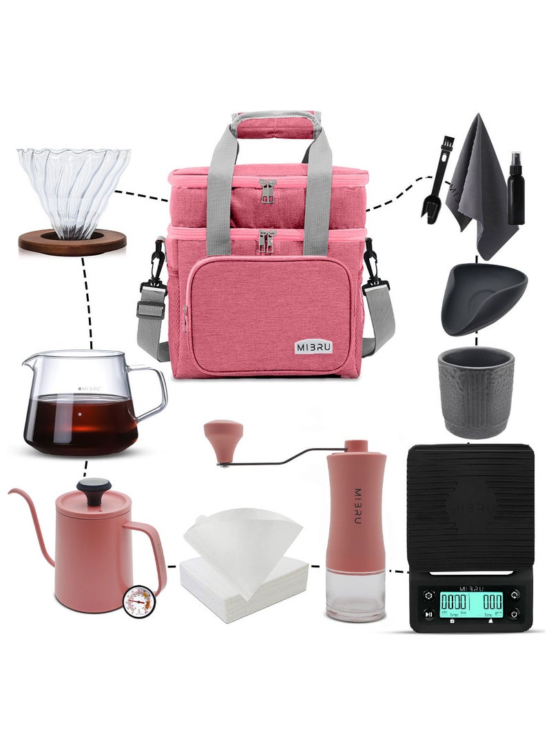 MIBRU Coffee Maker set for v60 drip coffee 11-in-1 with pink bag from mibru 