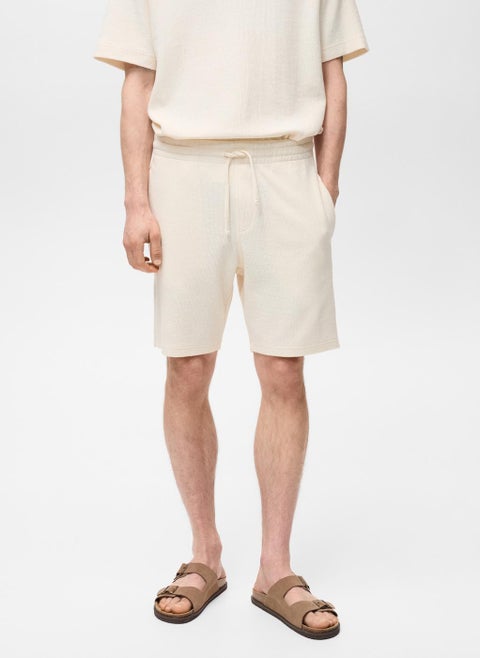 Drawstring Textured Bermuda Shorts