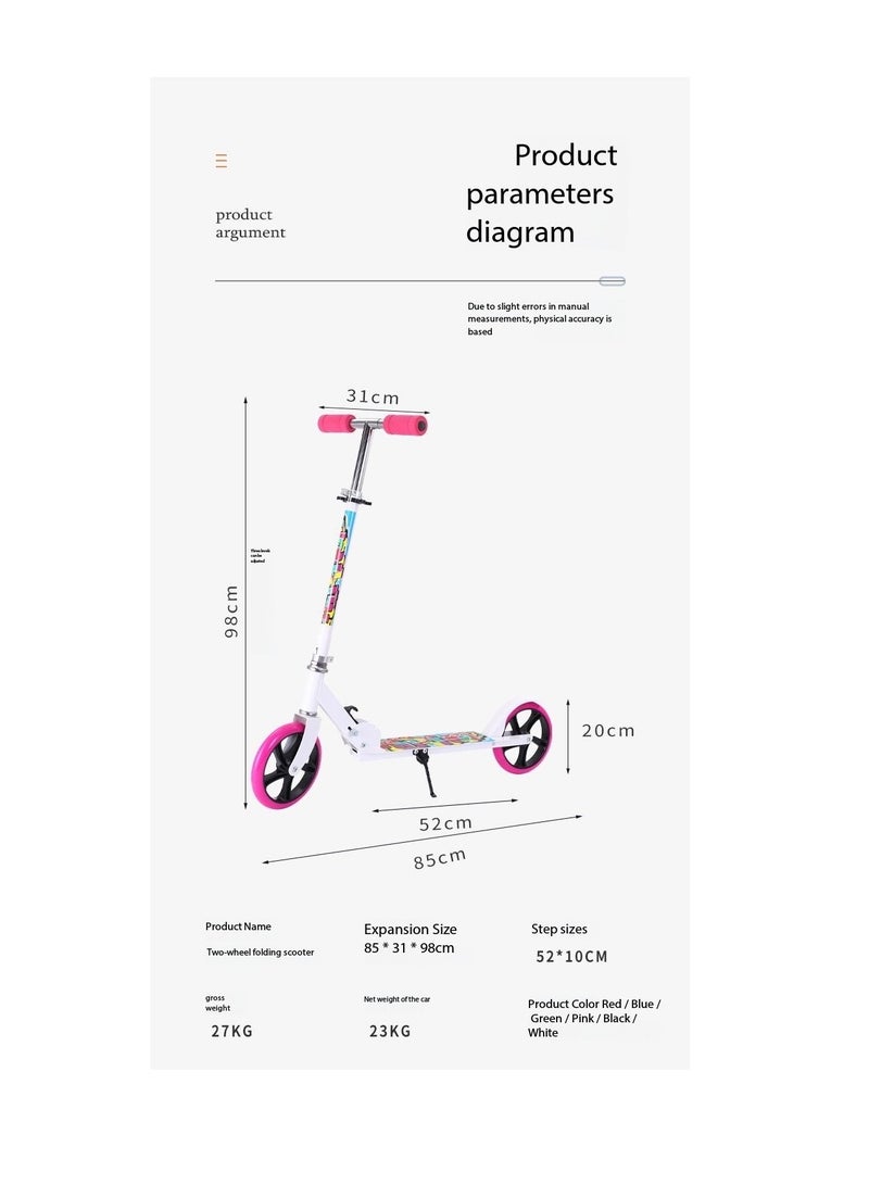 Foldable Adult Kick Scooter - Lightweight, Height-Adjustable Handlebars, Anti-Skid Wheels, Powerful Brakes - Portable Scooter for Urban Commuting, Supports Up to 100KG(YS106-Black) - Image 2