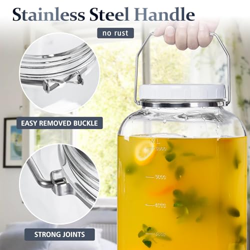 Folinstall 2 Gallon Large Glass Jar with Lid, Wide Mouth Storage Jars with Stainless Handle, Extra Big Glass Container with 2 Scale Mark for Storing Food, Kitchen Organization, 7400 ML/250 OZ - Image 2
