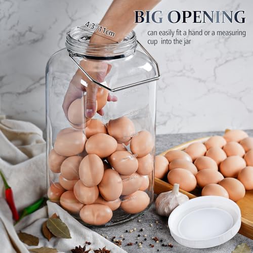 Folinstall 2 Gallon Large Glass Jar with Lid, Wide Mouth Storage Jars with Stainless Handle, Extra Big Glass Container with 2 Scale Mark for Storing Food, Kitchen Organization, 7400 ML/250 OZ - Image 5