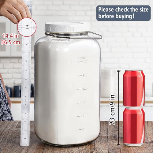 Folinstall 2 Gallon Large Glass Jar with Lid, Wide Mouth Storage Jars with Stainless Handle, Extra Big Glass Container with 2 Scale Mark for Storing Food, Kitchen Organization, 7400 ML/250 OZ - Image 4