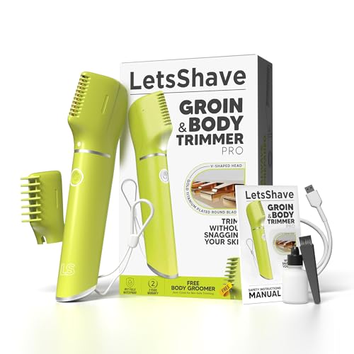 LetsShave ليتسشيف ماكينة تقليم للرجال للأجزاء الخاصة، شفرات 'آر' آمنة للبشرة، وقت تشغيل 90 دقيقة ومقاومة للماء، مزيل شعر العانة للرجال، مقلم للجسم، مقلم لمنطقة الفخذ - Image 1