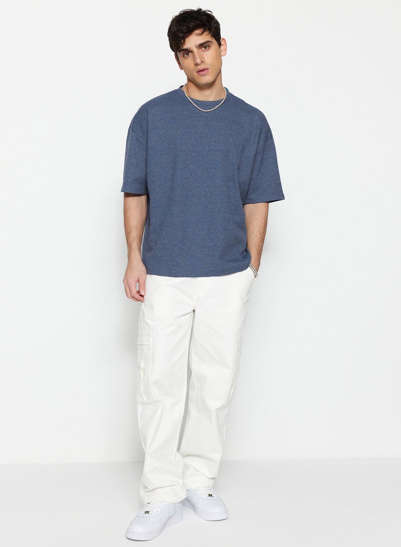 trendyol Indigo Oversize Fit Textured Waffle Short Sleeve T-Shirt TMNSS22TS00049 - Image 4