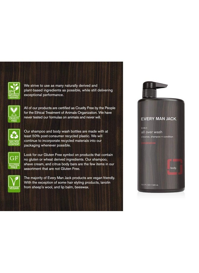 Every Man Jack - Every Man Jack Men's Body Wash - | 33-ounce Twin Pack - 2 Bottles Included | Naturally Derived, Parabens-free, Pthalate-free, Dye-free, and Certified Cruelty Free (Cedarwood) - Image 1