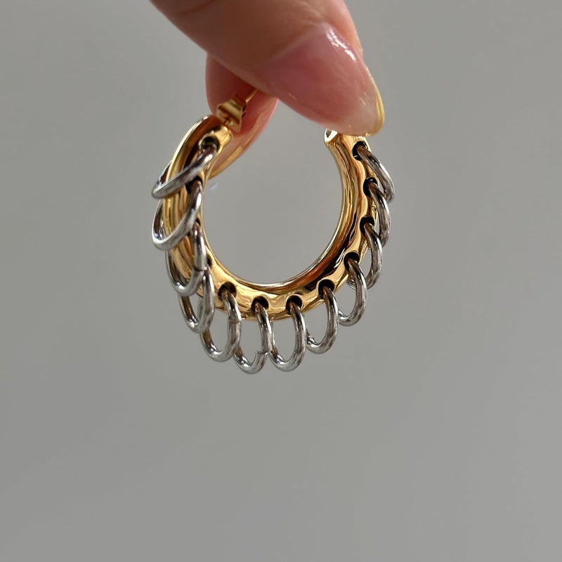 KURTCB Chunky Gold Hoop Earrings Statement 18K Gold Plated C Hoop Earrings Stainless Steel Thick Hypoallergenic Hoops Earrings for Women (G) - Image 2