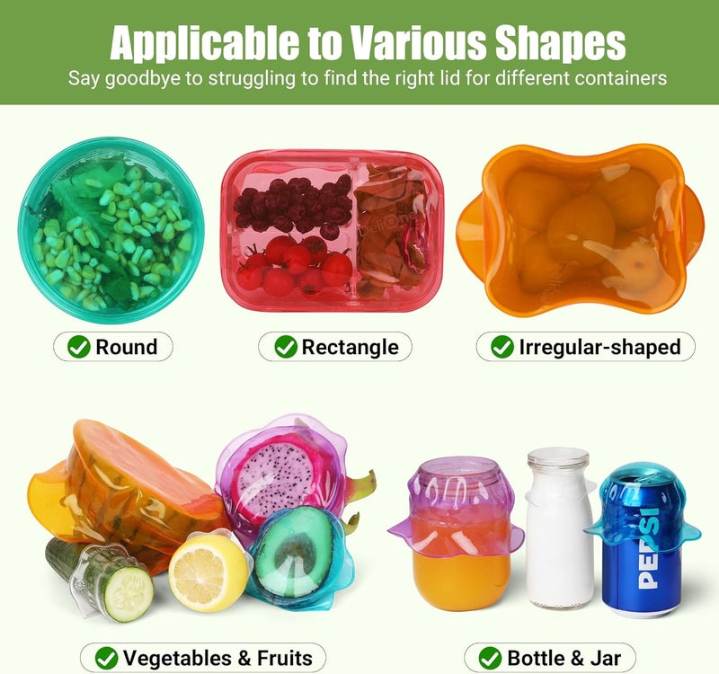 Rottogoon Silicone Stretch Lids for Food Storage in Fridge, Reusable Elastic Bowl Covers for Cup, Cans, Jars, Round & Rectangle Container, Food Grade Silicone Microwave Food Cover, 12 PCS, Multicolor - Image 2