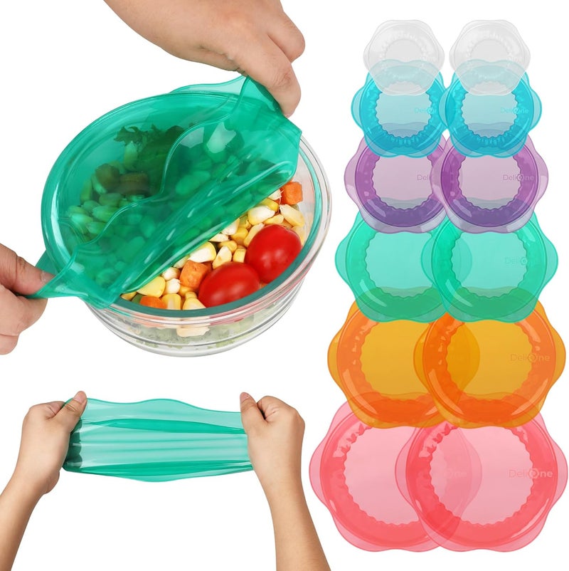 Rottogoon Silicone Stretch Lids for Food Storage in Fridge, Reusable Elastic Bowl Covers for Cup, Cans, Jars, Round & Rectangle Container, Food Grade Silicone Microwave Food Cover, 12 PCS, Multicolor - Image 1