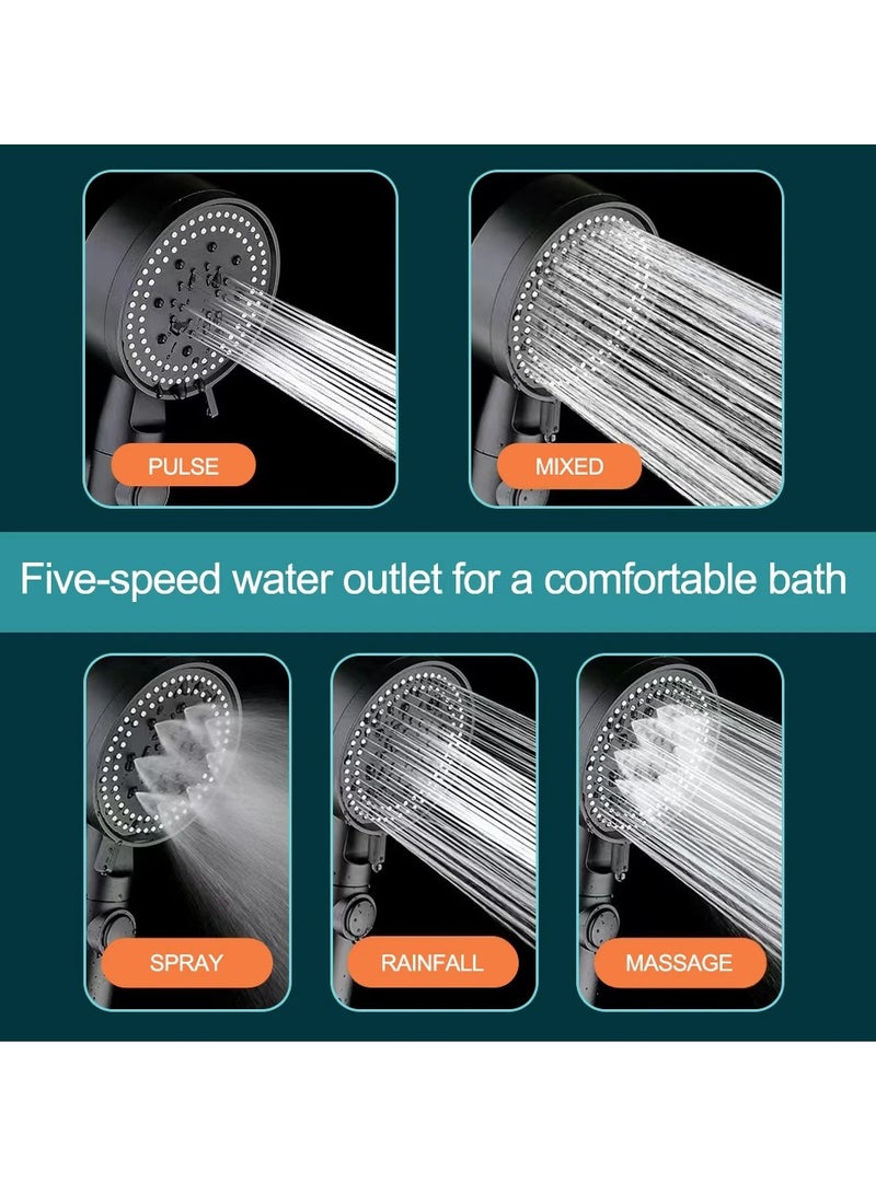 AROAQ High Pressure Shower Head, 5 Modes Adjustable Bath Shower Head,  Multi Functional Hand Held Rain Shower Head With Pause Switch, Water Saving Shower Nozzle Spray For Bathroom, (White)  - Image 3