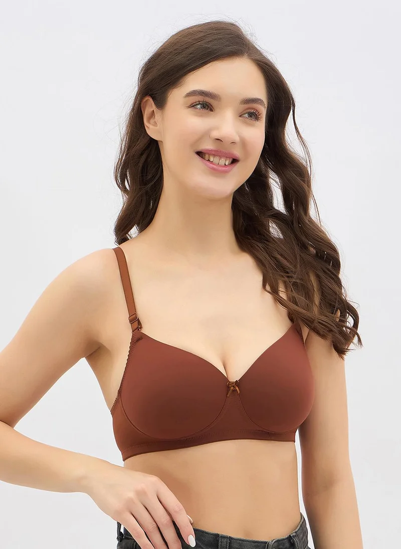 Clovia Clovia Padded Non-Wired Full Coverage Multiway T-shirt Bra in Dark Brown