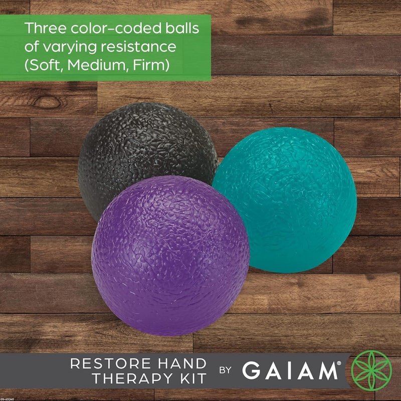 Gaiam Restore Hand Therapy Kit with Three Color-Coded Resistance Balls - Image 3