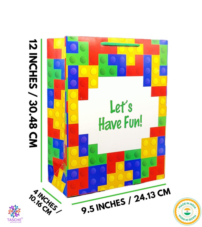 TASCHE Paper Lego Design Bag For Return Gift, Small Presents, Weddings, Birthday, Holiday Presents (Size 12 X 9.5 X 4 Inch | Pack Of 30),Multicolor - Image 4