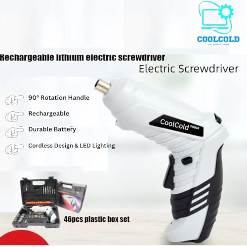 COOLCOLD Electric Screw driver | 47 in 1 Rechargeable Cordless, Screw driver Kit | Machine with Bits | Battery Powered (1300 MAH) with 180° Rotation Handle & Led Light, Torque 5NM, Home &DIY Use Ideal - Image 3