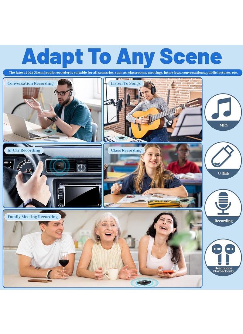 ZESTECH - 128GB(9000 Hour) 2-Sides Magnetic Voice Recorder, Recording Device with Al-Triple Noise, Voice Activated Recorder, MP3 Player and USB Flash Drives, Portable Tape Audio Recorder for Lectures Meetings Interviews - Image 1