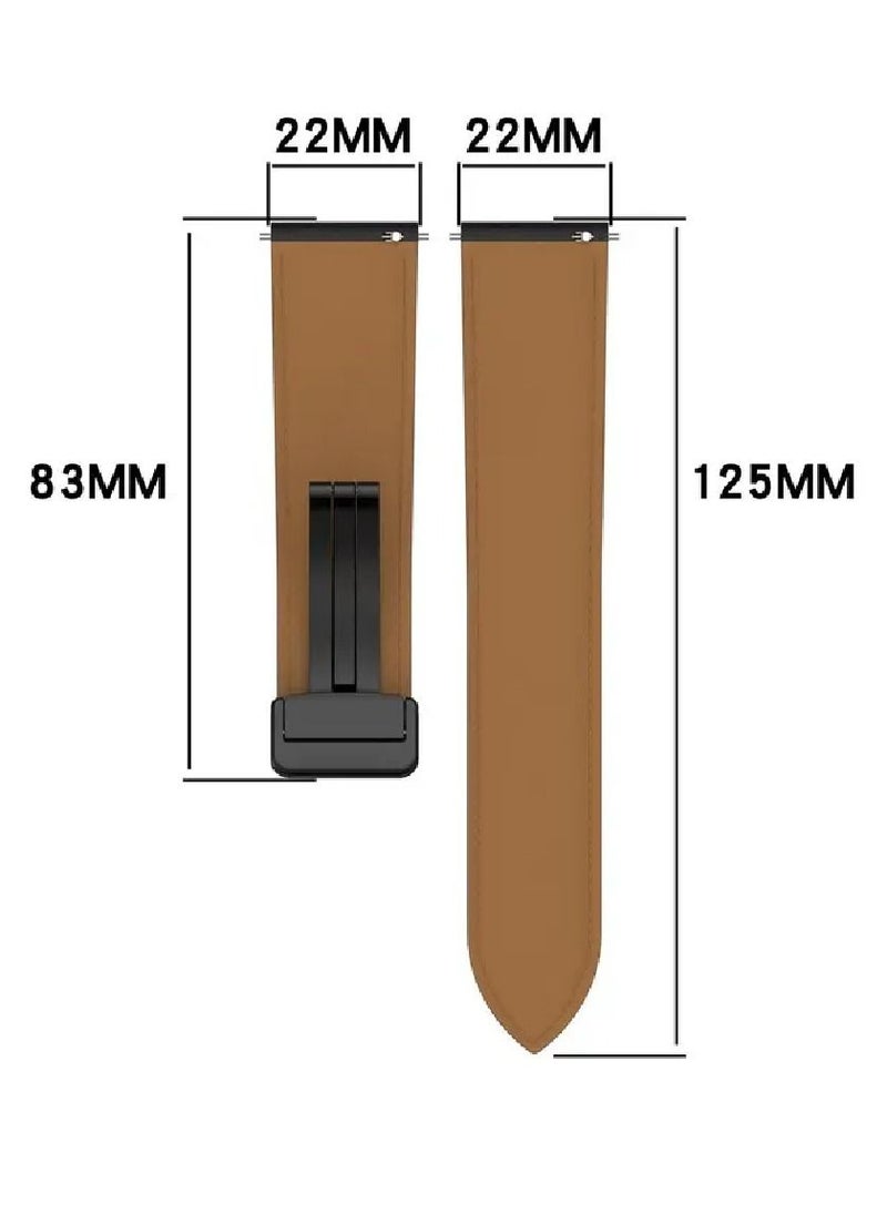 Perfii - Genuine Cow Leather Watch Strap 22mm Folding Buckle Wristband For Fossil Gen 5 Julianna / Gen 5 Garrett Brown - Image 1