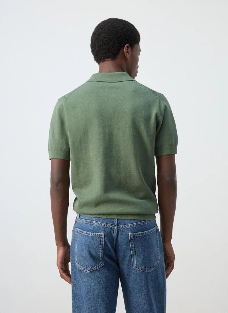 مانجو مان Knitted polo shirt with zipper and lace accents