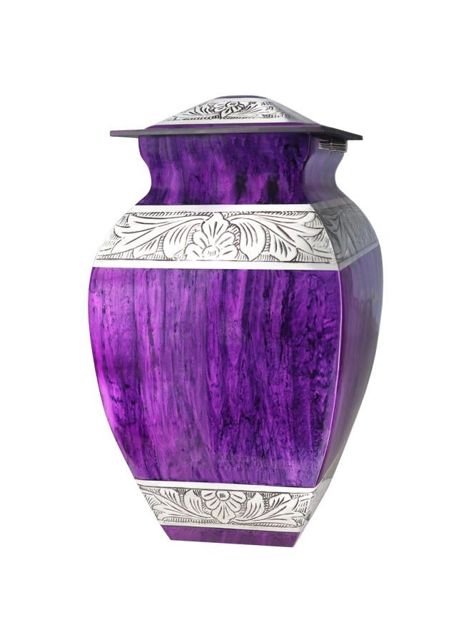 NANIURN Purple Texture Square Engraved Funeral Cremation Urns for Human Ashes Adult Female, Hand Painted Large Sized Urns, Display at Home or Niche at Columbarium, Aluminum Urns for Women & Men - Big - Image 1