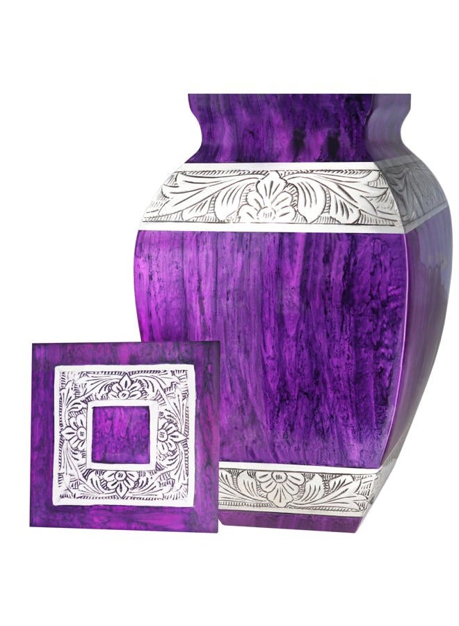NANIURN Purple Texture Square Engraved Funeral Cremation Urns for Human Ashes Adult Female, Hand Painted Large Sized Urns, Display at Home or Niche at Columbarium, Aluminum Urns for Women & Men - Big - Image 4