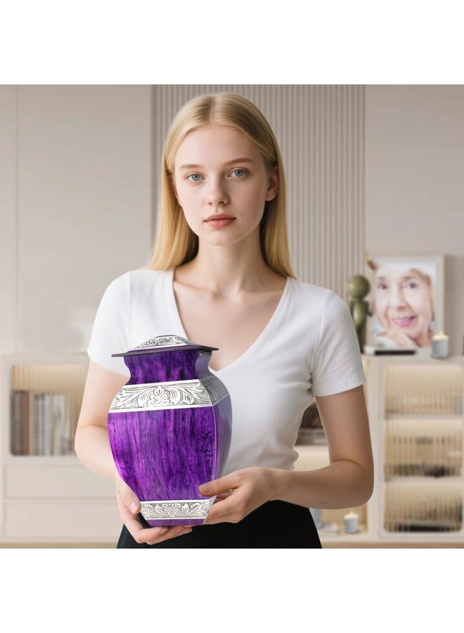 NANIURN Purple Texture Square Engraved Funeral Cremation Urns for Human Ashes Adult Female, Hand Painted Large Sized Urns, Display at Home or Niche at Columbarium, Aluminum Urns for Women & Men - Big - Image 3
