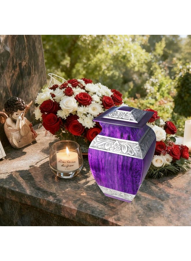 NANIURN Purple Texture Square Engraved Funeral Cremation Urns for Human Ashes Adult Female, Hand Painted Large Sized Urns, Display at Home or Niche at Columbarium, Aluminum Urns for Women & Men - Big - Image 5