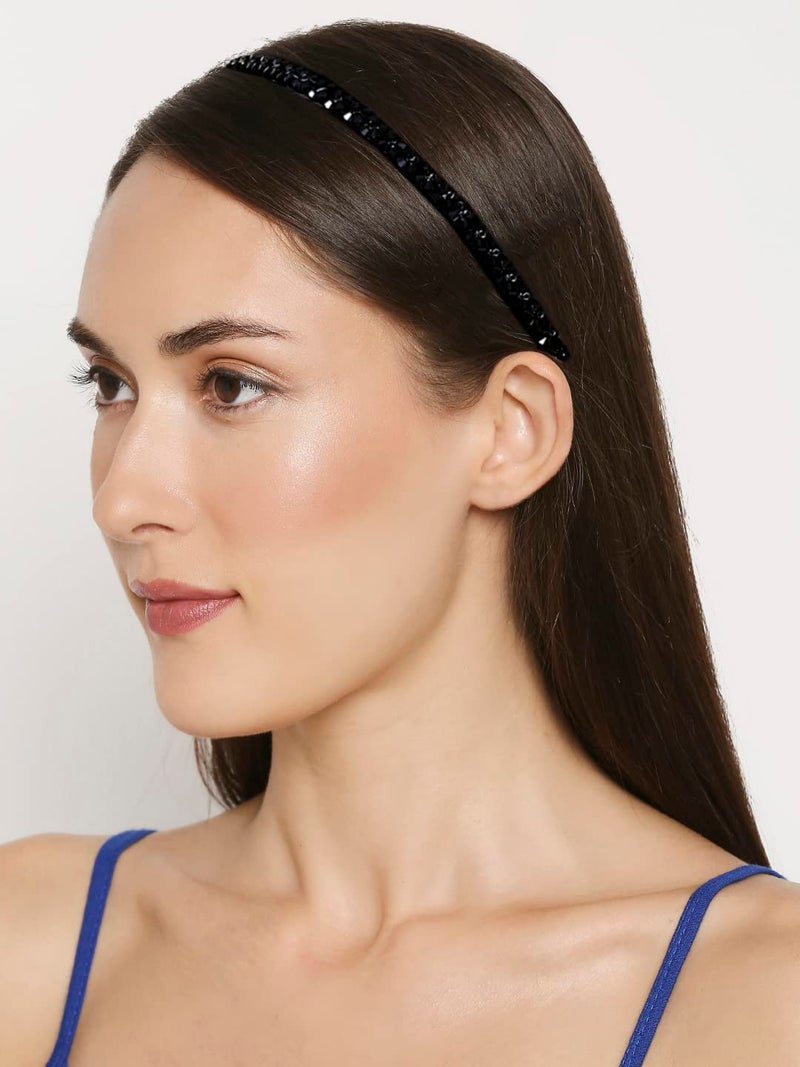 fabula Jewellery Combo of 3 Black Silver  Mettalic Multicolor Shimmer Crystal Studded Fashion Party Thin Hair Band Head Band For Women  Girls Stylish Latest HRO111251_AFR1 - Image 2
