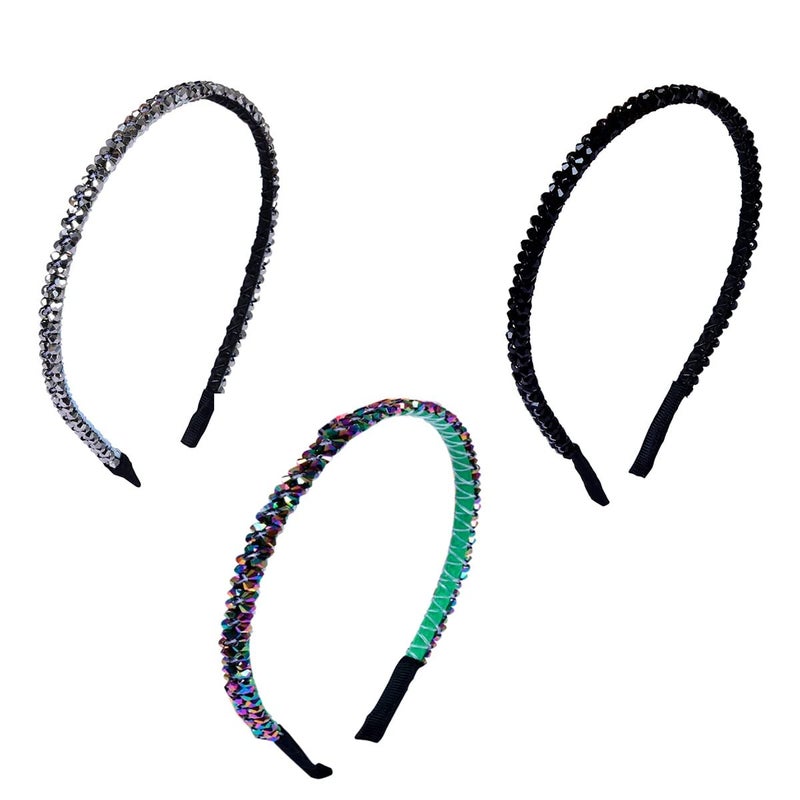 fabula Jewellery Combo of 3 Black Silver  Mettalic Multicolor Shimmer Crystal Studded Fashion Party Thin Hair Band Head Band For Women  Girls Stylish Latest HRO111251_AFR1 - Image 5