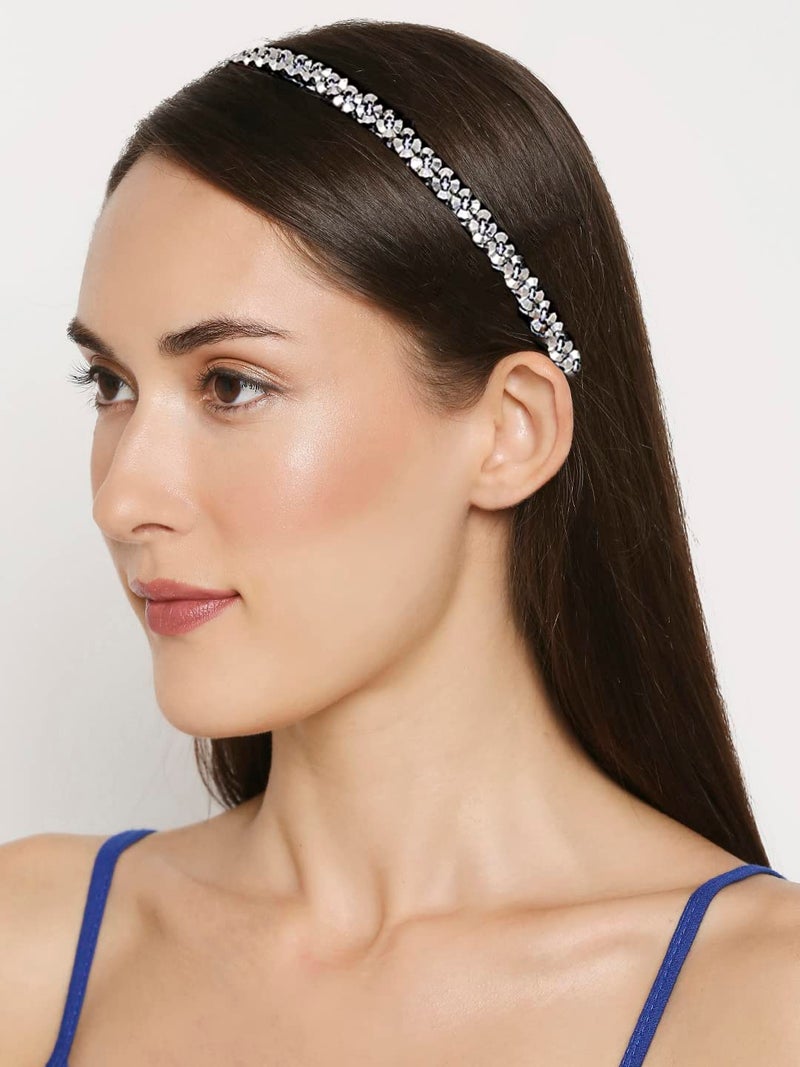 fabula Jewellery Combo of 3 Black Silver  Mettalic Multicolor Shimmer Crystal Studded Fashion Party Thin Hair Band Head Band For Women  Girls Stylish Latest HRO111251_AFR1 - Image 4