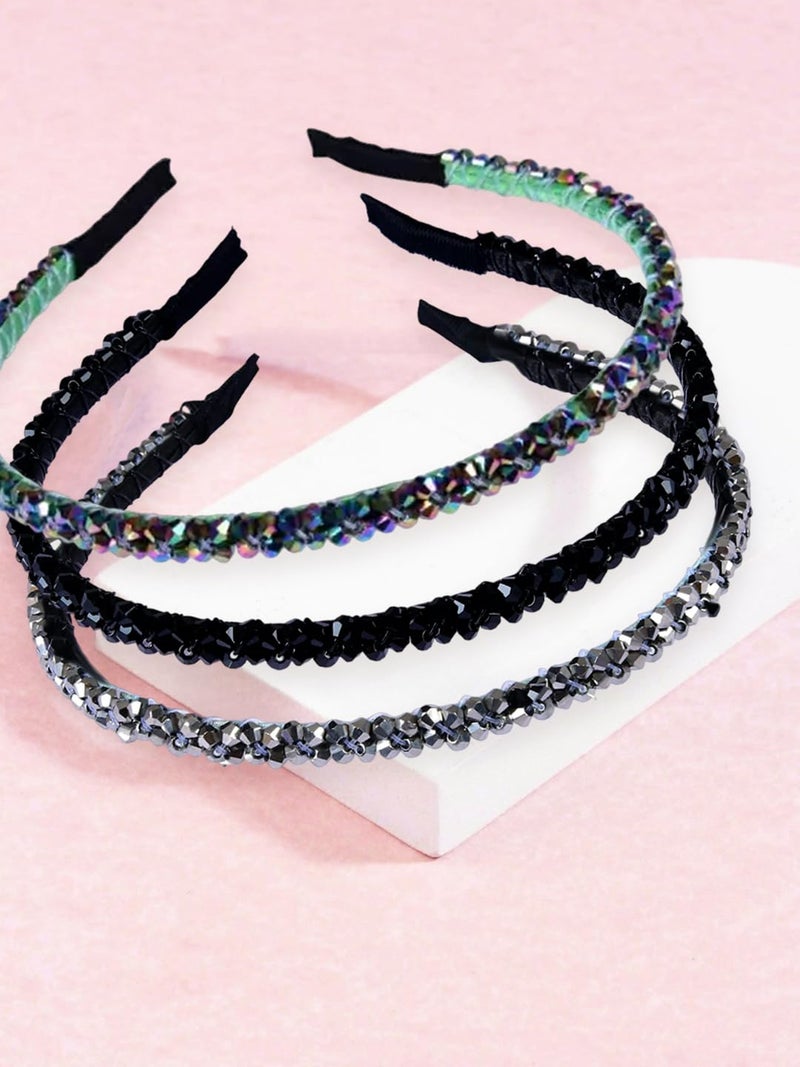 fabula Jewellery Combo of 3 Black Silver  Mettalic Multicolor Shimmer Crystal Studded Fashion Party Thin Hair Band Head Band For Women  Girls Stylish Latest HRO111251_AFR1 - Image 1
