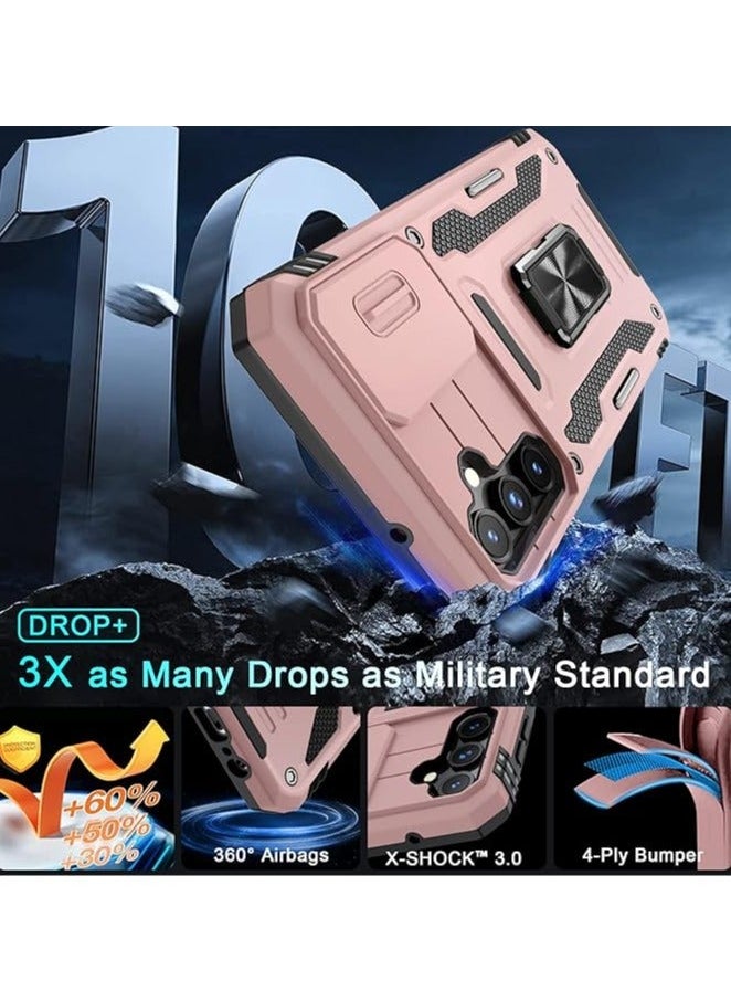 TEAM LUXURY - Samsung Galaxy S24Ultra Case, Slide Camera Cover, Built in Rotate Ring Kickstand, Heavy Duty Shockproof Protective Case - Image 1