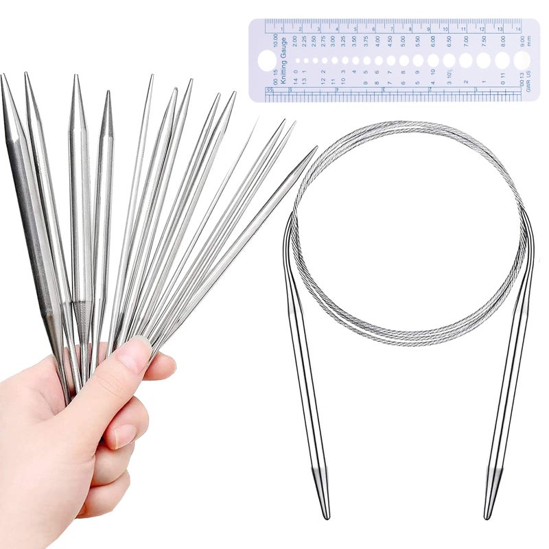Wendergo Stainless Steel Circular Knitting Needles  8 Piece Set 2 mm to 8 mm Yarn Needles for Weaving Projects