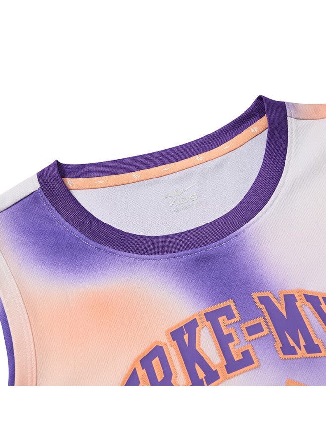 Erke Boys' Big Kids Sportswear Set Children'S Summer Sleeveless Basketball Set Lapis Lazuli Purple 160 - Image 1