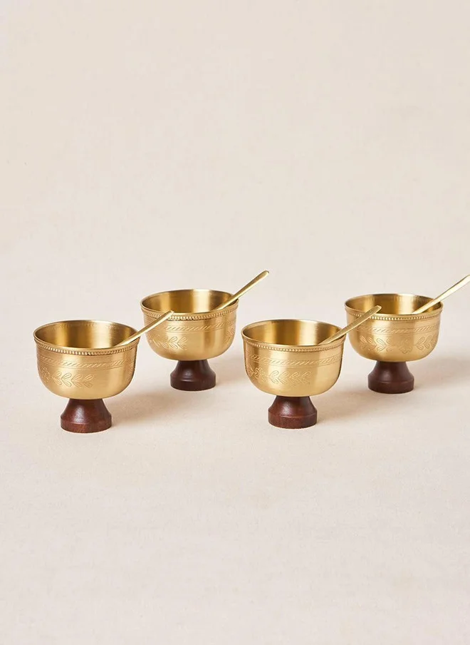 Chumbak Rani Bagh Brass Dessert Bowl Gift Set - Set of 4, 180ml | Palace Memoirs