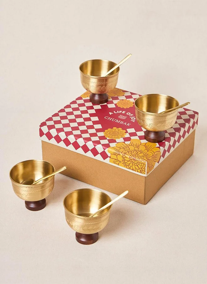 Chumbak Rani Bagh Brass Dessert Bowl Gift Set - Set of 4, 180ml | Palace Memoirs