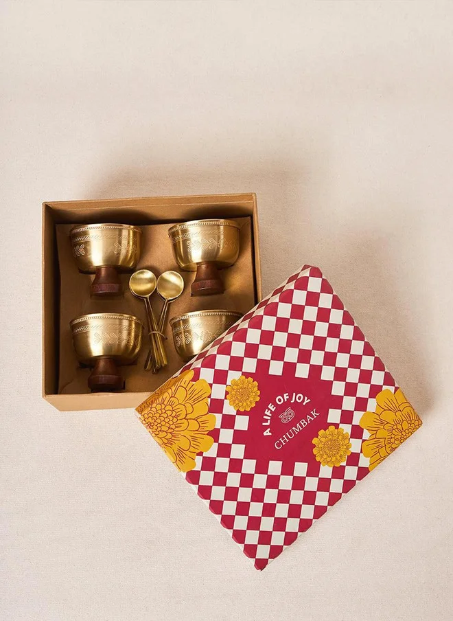 Chumbak  Rani Bagh Brass Dessert Bowl Gift Set - Set of 4, 180ml | Palace Memoirs  | Best Price UAE