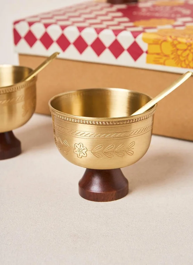 Chumbak  Rani Bagh Brass Dessert Bowl Gift Set - Set of 4, 180ml | Palace Memoirs  | Best Price UAE