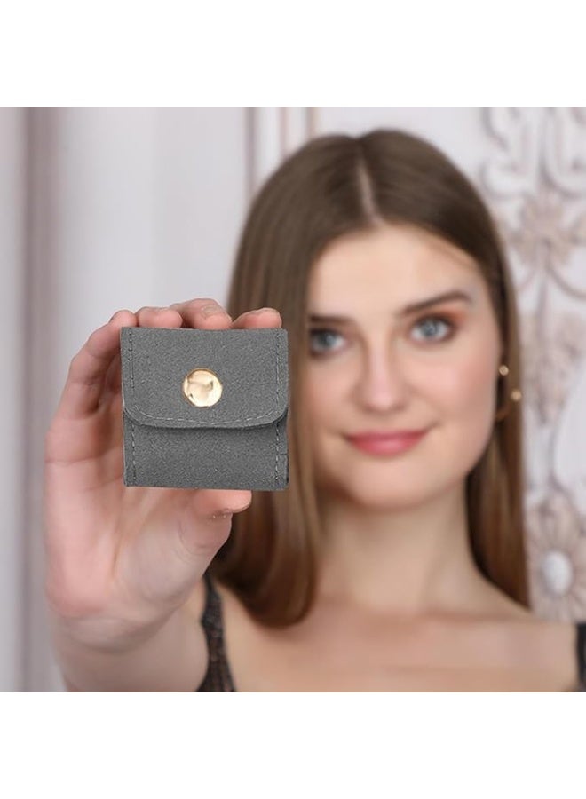 Mini Travel Jewelry Bag Mini Travel Jewelry Roll Bag with Buckle Portable Jewelry Pouch Travel Jewellery Organizer Case Small Foldable Jewellery Box for Earrings, Rings, Necklaces (1pcs) (Grey) - Image 2