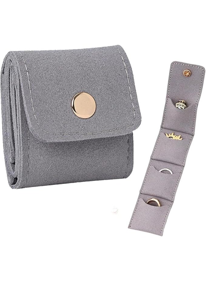 Mini Travel Jewelry Bag Mini Travel Jewelry Roll Bag with Buckle Portable Jewelry Pouch Travel Jewellery Organizer Case Small Foldable Jewellery Box for Earrings, Rings, Necklaces (1pcs) (Grey) - Image 1