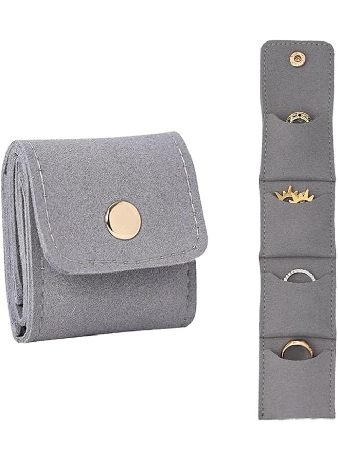 Mini Travel Jewelry Bag Mini Travel Jewelry Roll Bag with Buckle Portable Jewelry Pouch Travel Jewellery Organizer Case Small Foldable Jewellery Box for Earrings, Rings, Necklaces (1pcs) (Grey) - Image 3