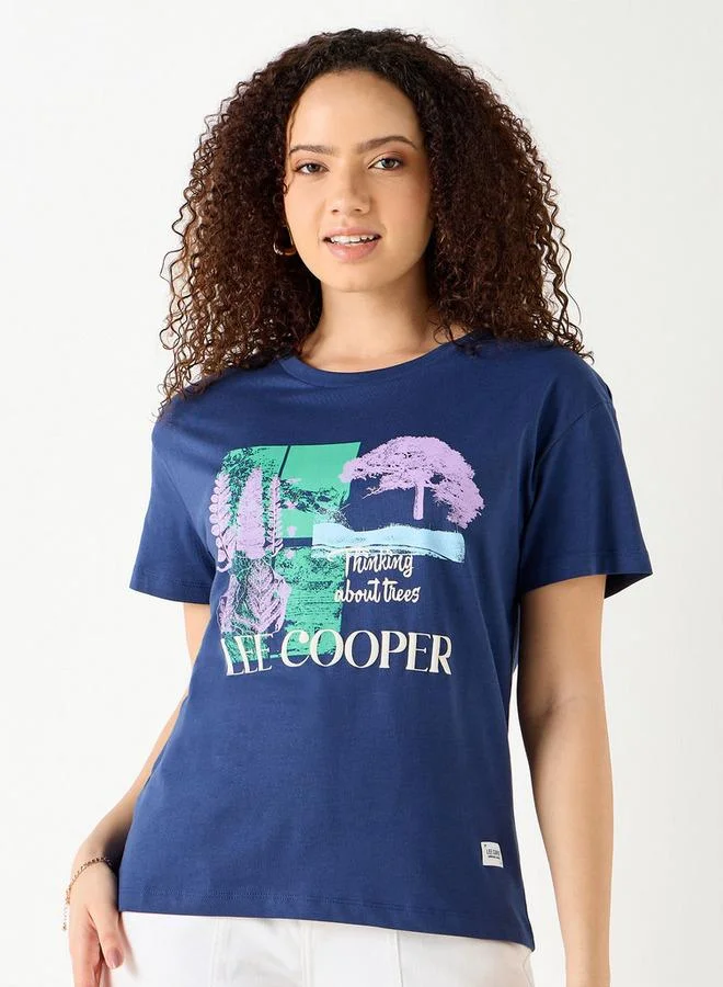 Lee Cooper Graphic Print Crew Neck T-shirt with Short Sleeves