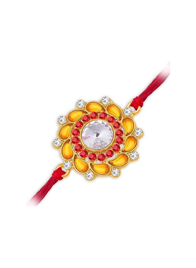 Sukkhi Rakhi Elegant Floral Kundan Designer Gold Plated Premium Rakhi for Brother With Roli Chawal and Greeting Card Rakhi for Bhaiya Rakhi for Men Kundan Rakhi - Image 3