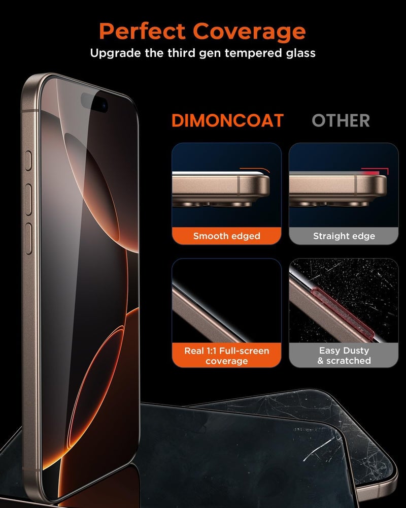 DIMONCOAT 4-PACK Privacy Screen Protector Compatible with iPhone 16 Pro Max [Auto Alignment Kit] [10X Military Protection] 16 Pro Max 6.9 inch Tempered Glass Film [Case Friendly] - Image 4