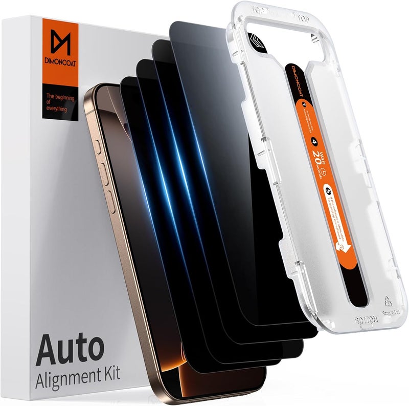 DIMONCOAT 4-PACK Privacy Screen Protector Compatible with iPhone 16 Pro Max [Auto Alignment Kit] [10X Military Protection] 16 Pro Max 6.9 inch Tempered Glass Film [Case Friendly] - Image 1