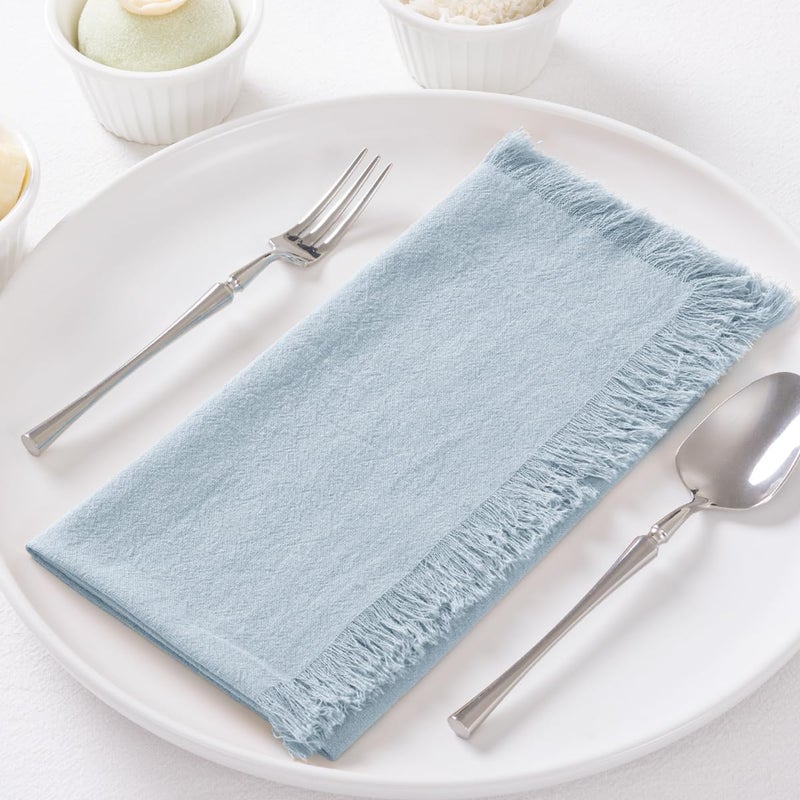 DeZerlor 12 Pack Gray- Blue Cotton Linen Napkins with Fringe Spring Easter Cloth Napkins Set of 12 Boho Handmade Dinner Napkins Bulk for Wedding Bridal Baby Shower Parties, 17 x 17 Inches - Image 2