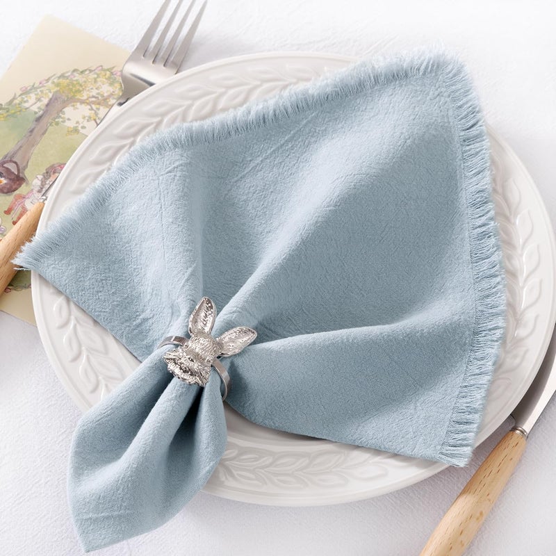 DeZerlor 12 Pack Gray- Blue Cotton Linen Napkins with Fringe Spring Easter Cloth Napkins Set of 12 Boho Handmade Dinner Napkins Bulk for Wedding Bridal Baby Shower Parties, 17 x 17 Inches - Image 1