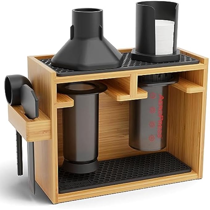 HEXNUB Organizer Compatible With Aeropress Caddy Station Holds Aeropress Coffee Maker Filters Cups Accessories Silicone Dripper Mat Compact Keeps Area Clean And Orderly Black - Image 2